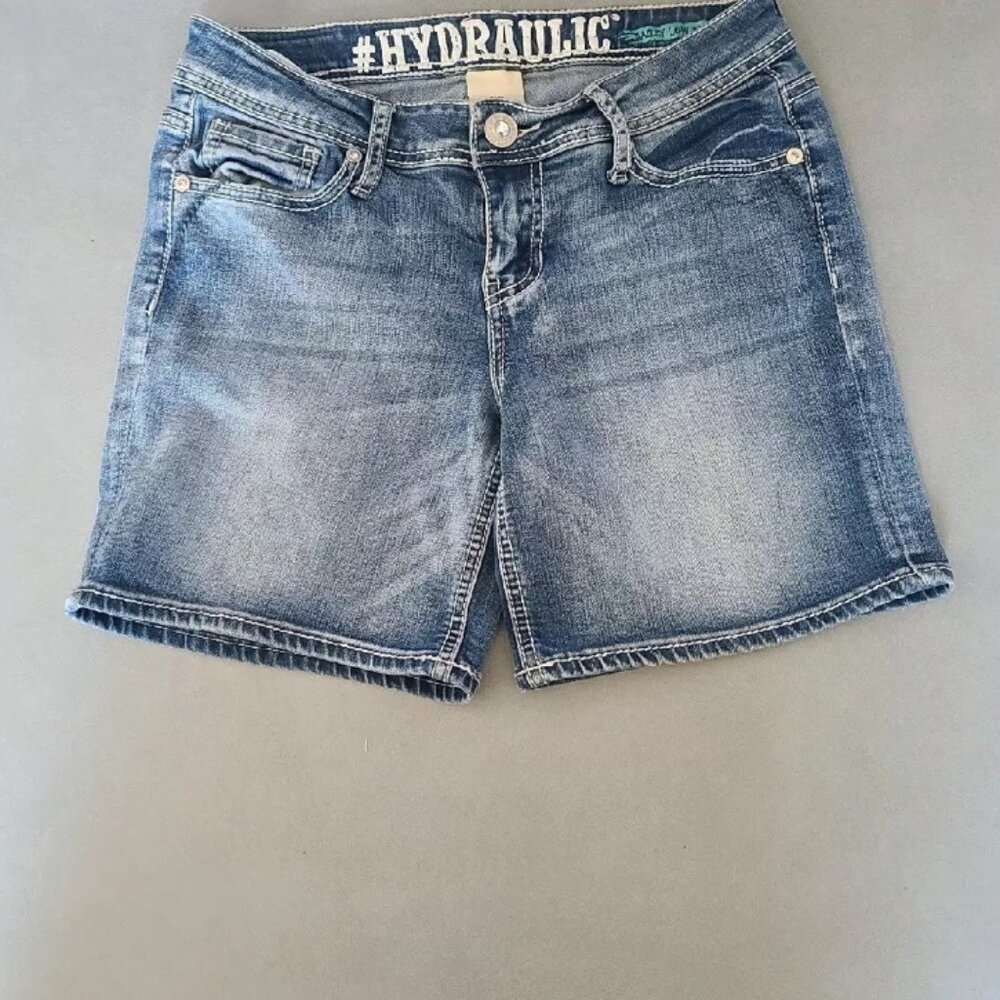 Hydraulic Womens Bermuda Shorts Daily Low RS Bling Pockets Blue Denim